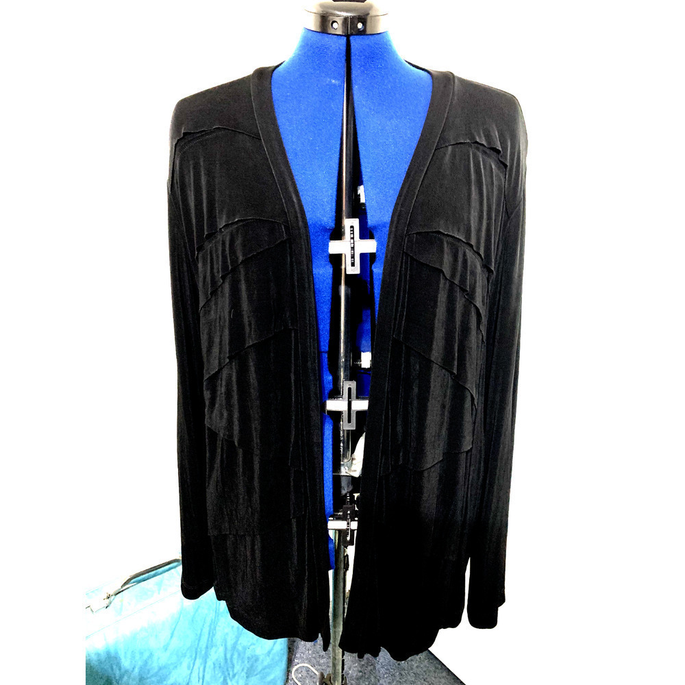 Chico's Travelers Black Open Cardigan Size 3/XL Pleated Travel Packable Slinky1